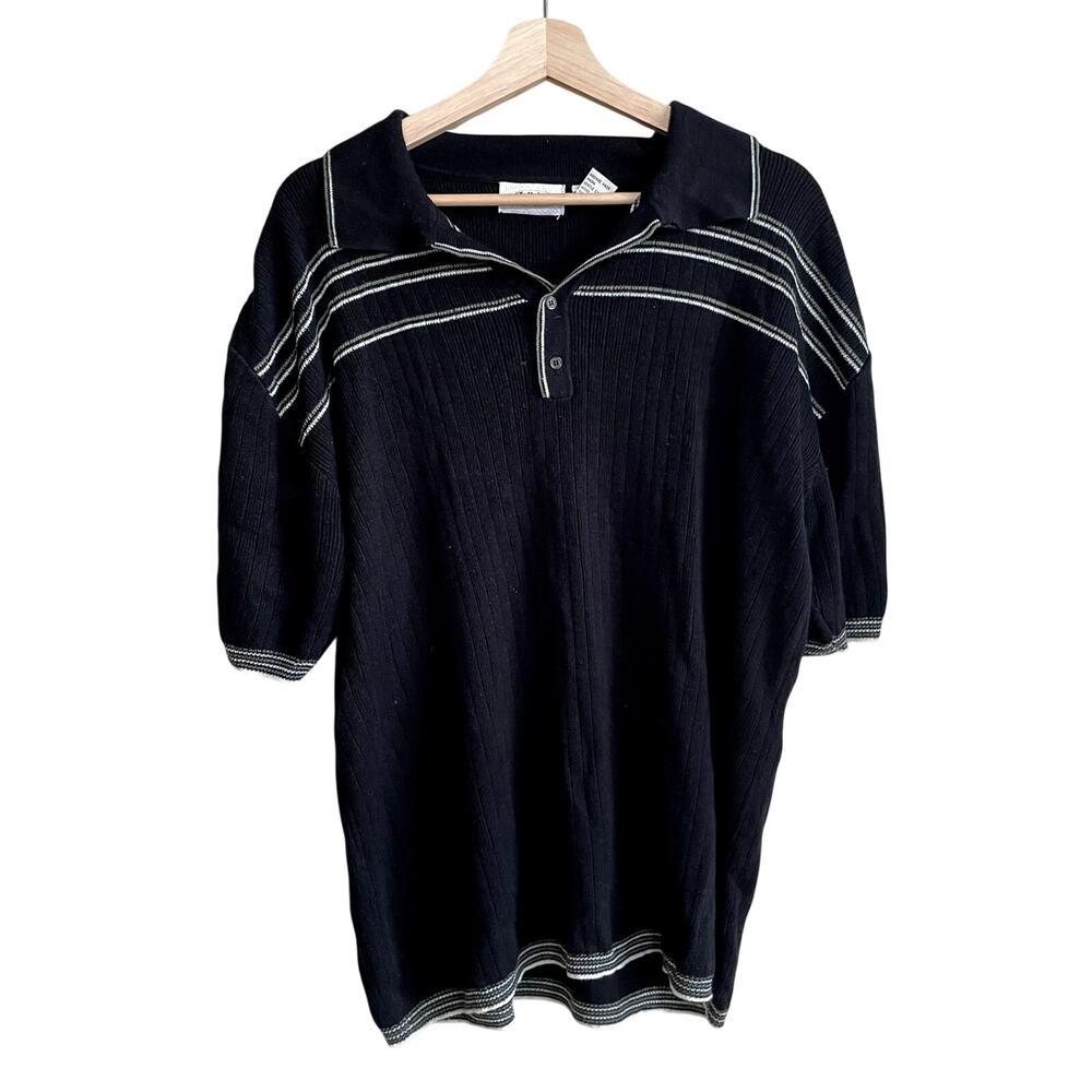 Billabong black knit short sleeved bolo shirt men's large stripes charlie brown